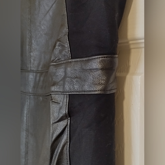 SPANX Faux Leather Combo Fitted Sheath Stretch Dress Luxe Black Size Large - Picture 7 of 13